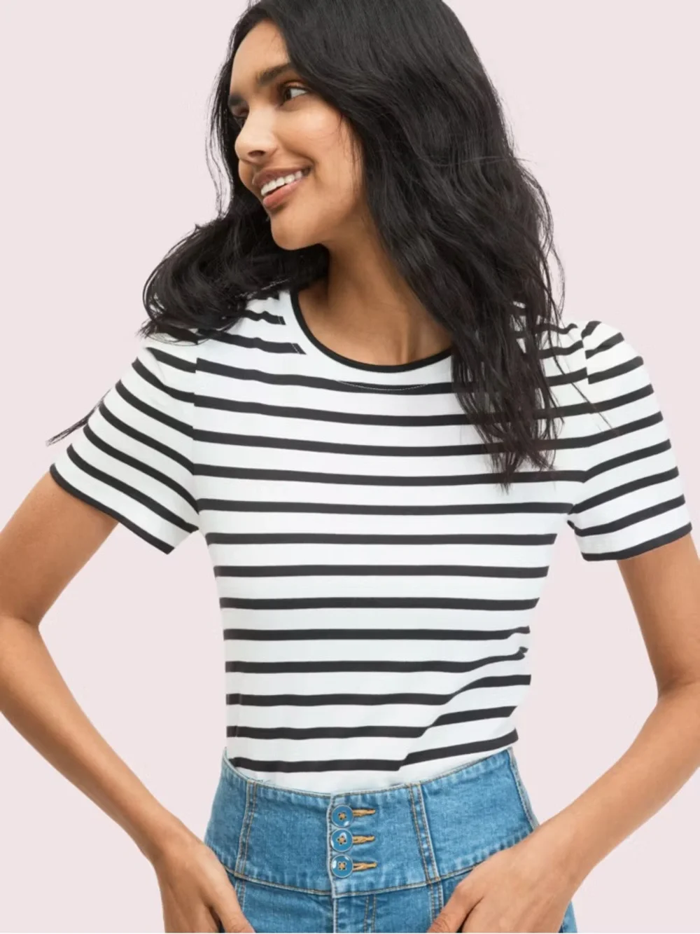 kate spade Black & White Striped Short Sleeve Crewneck Tee